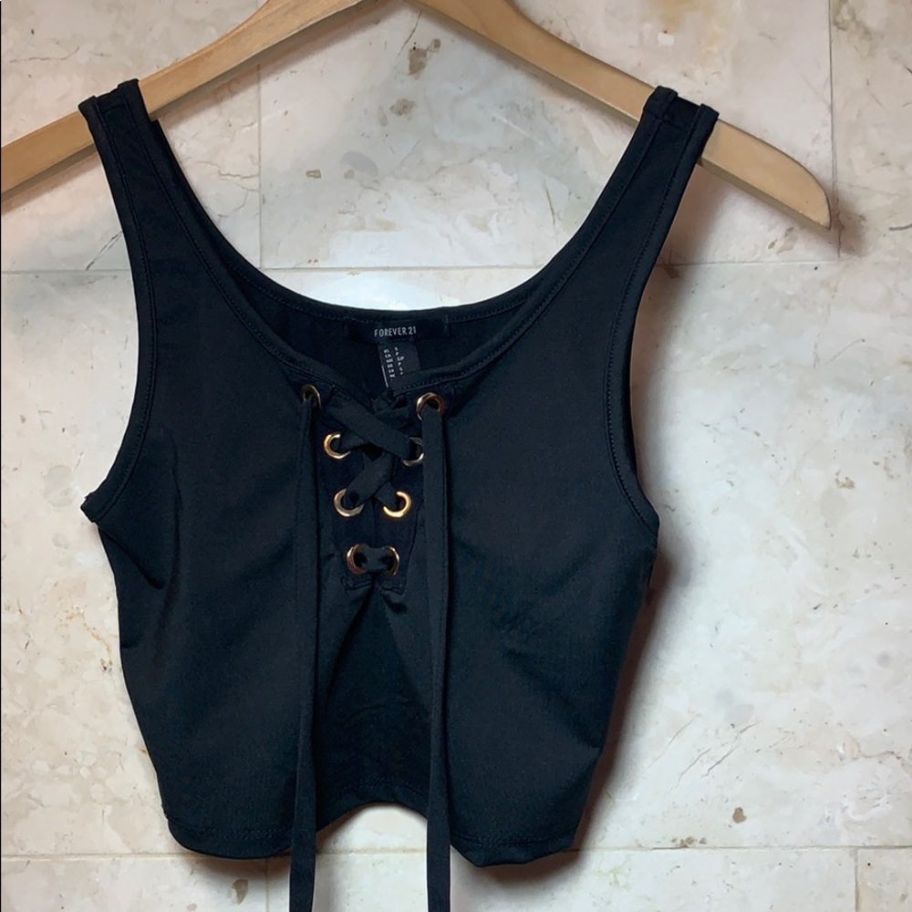 Black Lace Up Crop Top